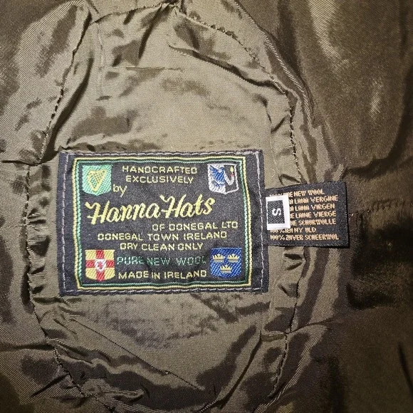 VTG Hanna Hats Hat‎ Cloche Fitted Unisex SZ S Brown Wool Tweed Donegal Ireland